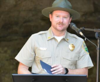 Tennessee State Park Ranger Preston Williams at the Meet the Manager event at Dunbar Cave State Park on Oct. 7, 2026. (Lee Erwin)