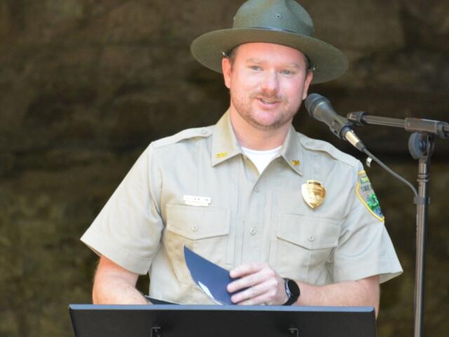 Tennessee State Park Ranger Preston Williams at the Meet the Manager event at Dunbar Cave State Park on Oct. 7, 2026. (Lee Erwin)