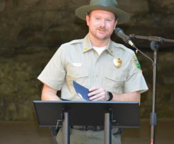 Tennessee State Park Ranger Preston Williams at the Meet the Manager event oat Dunbar Cave State Park on Oct, 7, 2026. (Lee Erwin)