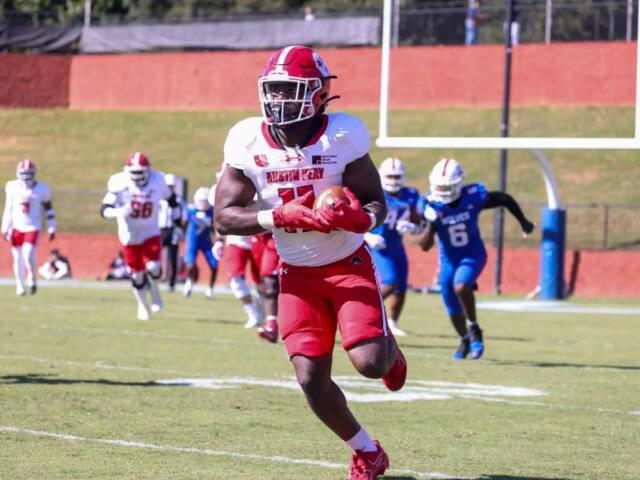 Courtland Simmons runs the ball against West Georgia on Saturday, October 17. 2026. (Knox Rives, APSU Athletics).