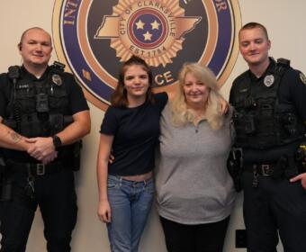 From the left, Clarksville Police Officer Christopher Bush, Macy Ray, Paula Bamford and Officer Hunter Mead. (CPD, contributed)