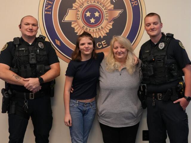 From the left, Clarksville Police Officer Christopher Bush, Macy Ray, Paula Bamford and Officer Hunter Mead. (CPD, contributed)
