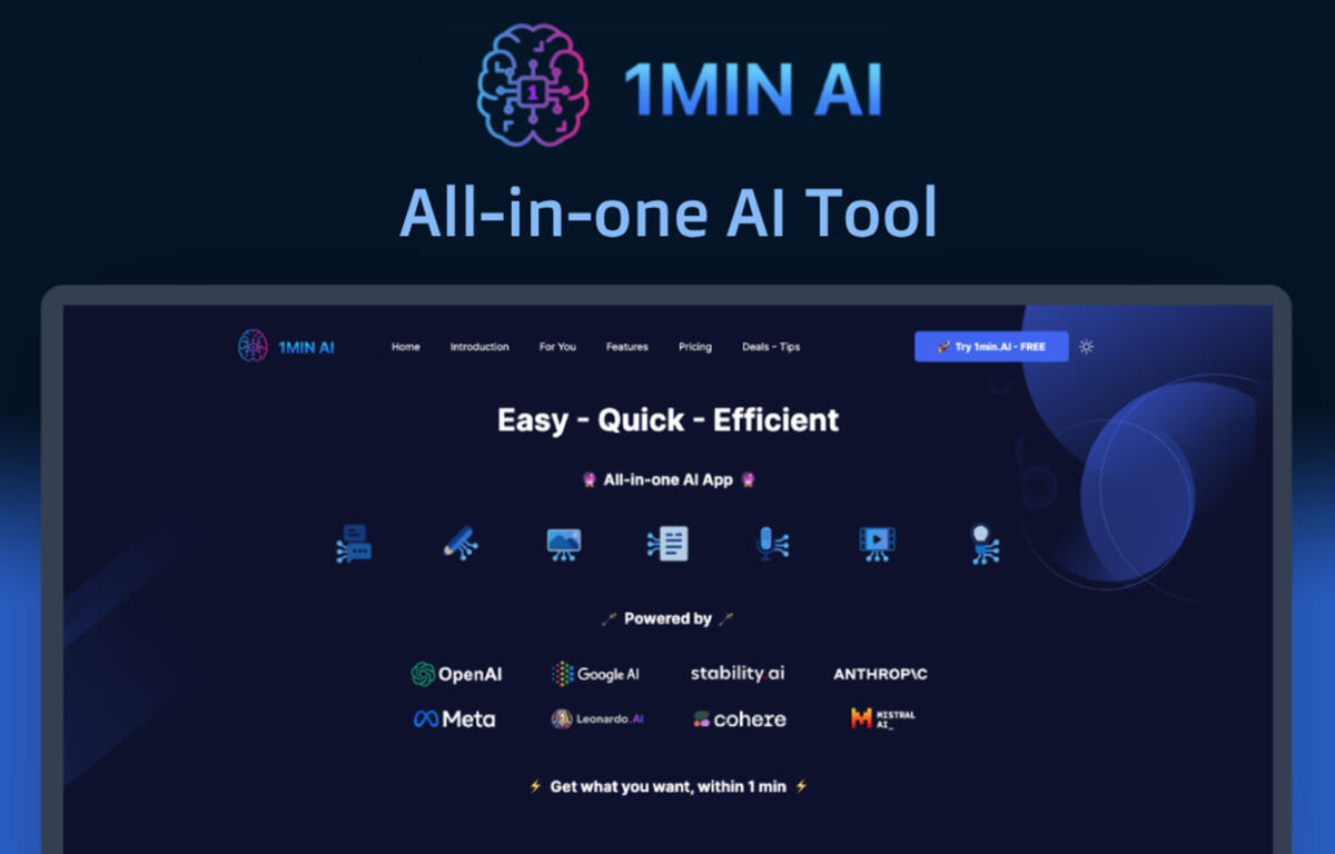 1min.AI Lifetime Plan Offers AI Writing, Image and Video Tools for $69.97